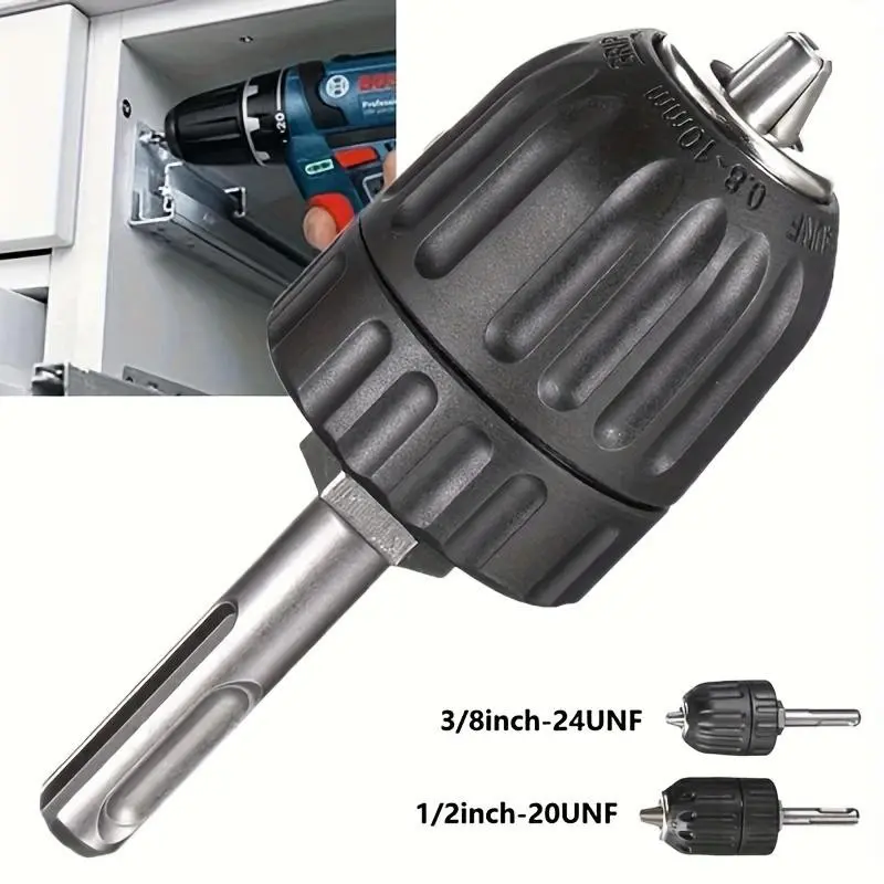 Quick Change Keyless Drill Chuck Set with Sds-Plus Adapter, 3/8-24unf & 1/2-20unf, Suitable for 0.8-10mm & 2-13mm Drills