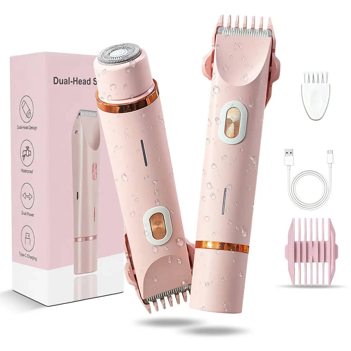 2-in-1 Bikini Trimmer for Women – Painless Electric Razor with Dual Heads, Ceramic Blade, IPX7 Waterproof Rechargeable Lady Shaver for Bikini Area, Legs, Underarms & Body Hair Removal