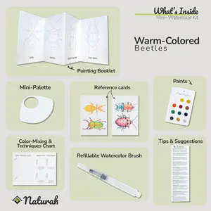 Naturah Mini Accordion Beetle Watercolor Kit - Pocket-Sized DIY Painting Set for Beginners & Nature Lovers | Mini Travel Art Gift with Warm-Colored Beetles Theme | Includes Watercolor Paints, Brush, Palette, and More