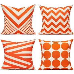 All Smiles Outdoor Pillow Covers Fall Patio Orange Throw Pillow Covers 18X18 Fall Decor Boho Furniture Pillow Cases Decorative Cushion Set of 4 for Home Porch Chair Couch Sofa Living Room Geometric