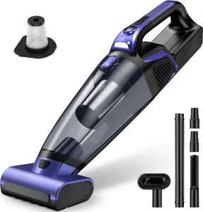 Pet Hair Handheld Vacuum Cordless: 20000PA High Power Car Vacuum with Motorized Brush and LED Light, Rechargeable Hand Held Vacuum Cleaner with Reusable Filter for Car, Home, Office & Pet, Purple