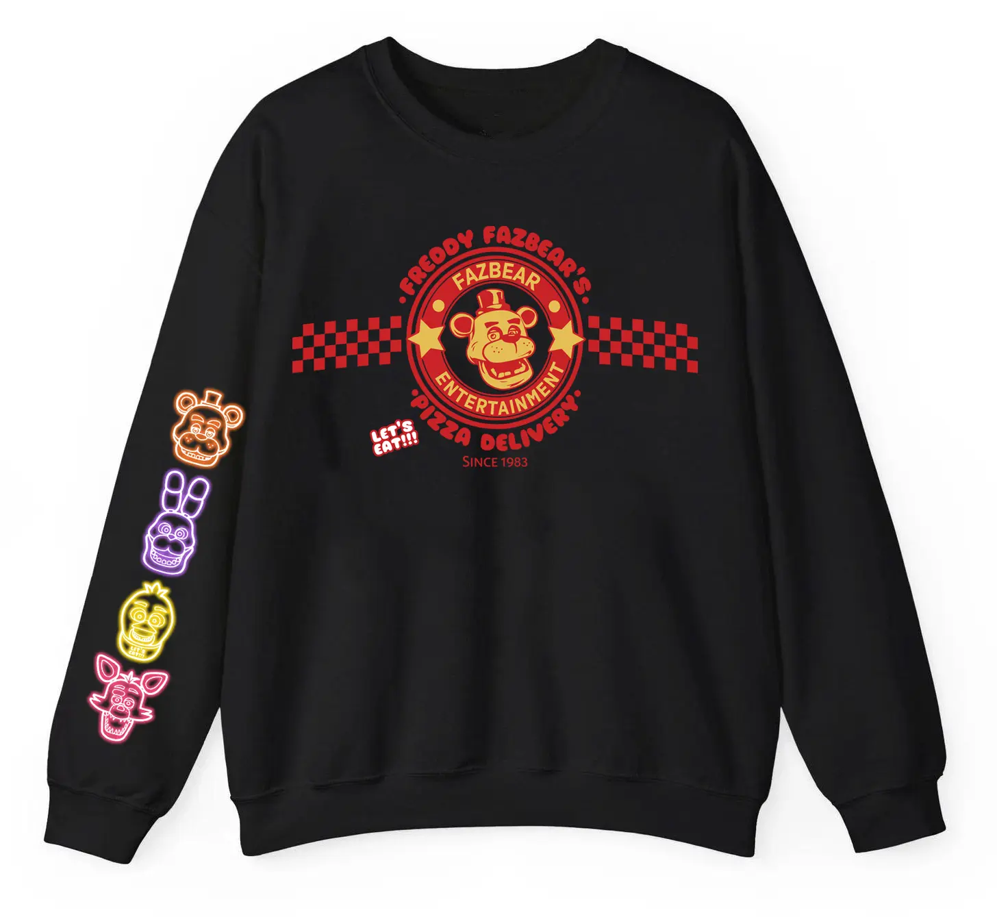 Fazbear Pizza Graphic Sweatshirt for Women, Casual Long Sleeve Round Neck Pullover Top, Loose Fit Cotton-Polyester Blend