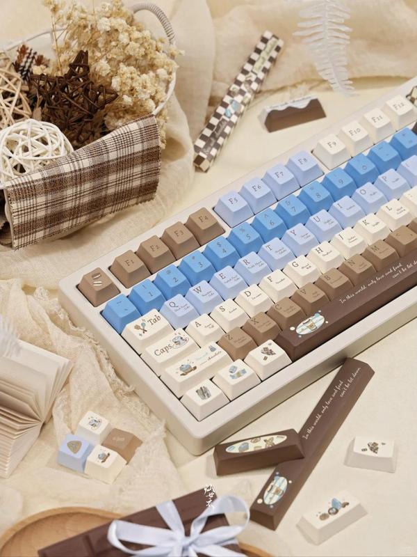 130 Keys PBT Keycaps Sea Salt Chocolate Theme Cute Keycaps Cherry Profile Dye Sublimation Custom Key Caps Set for Cherry Gateron MX Switches Mechanical Keyboards
