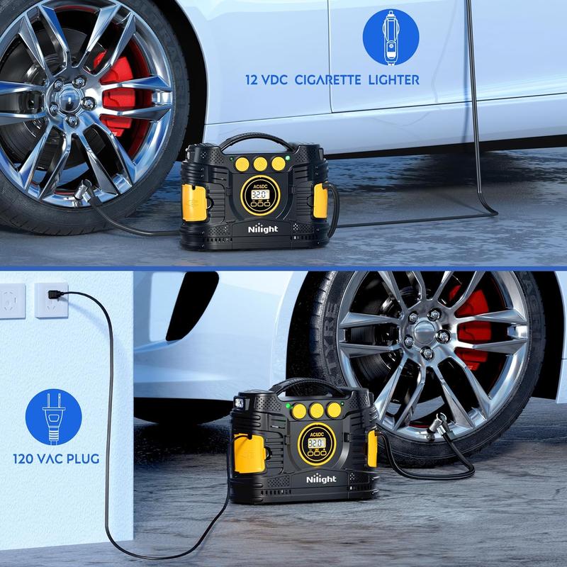 Nilight Tire Inflator Portable Air Compressor Dual Power for Car 12V DC and Home 110V AC Tire Pump w/Tire Pressure Gauge Fast Inflate Auto Shutoff Pump for Car SUV  Vehicle Tool Automotive  dealsforyoudays