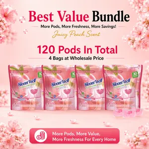 120 Pods, 4 Bags Peach Scent Laundry Pods, 30 Pcs/Bag, Family Size, 3D Lock-In Fragrance Microcapsule Technology Laundry Beads, Luxury Fragrance, Long-Lasting Scent, BloomWell Miss Peach, Deep Cleaning, Stain Removal, HE Compatible,