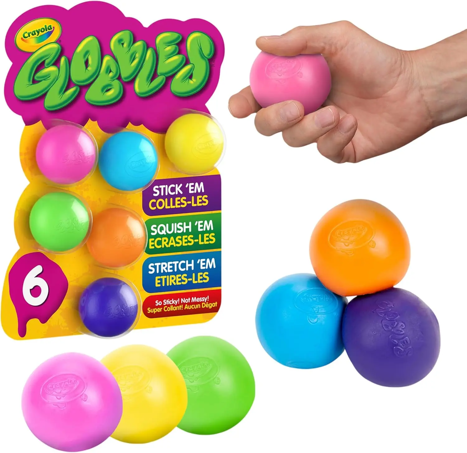 Fidget Toy (6ct), Sticky Stress Ball for Adults & Kids, Squishy Balls, Calming Sensory Gifts for Stress Relief
