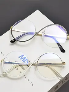 Unisex Metal Round Frame Glasses, Casual Style, Clear Lenses, Blue Light Protection, Suitable for Computer, Gaming, TV, Smartphone