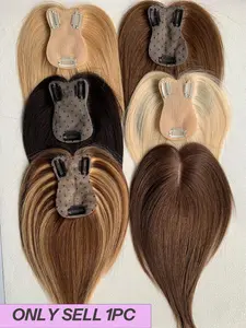 Human Hair Topper With Side Bangs for Women with Clips Real Human Hair 8-14 Inch Straight, Real Hair Extensions, Invisible Hair Toppers, Invisible Breathable Natural Wear, Daily Party Holiday Wedding