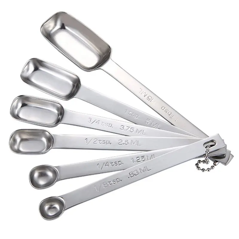 6PCS Measuring Spoons Set, Stainless Steel Measuring Spoons, Long Handle Measuring Spoons, Metal Tablespoon