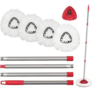 Spin Mop Replacement Head Set with Base and 30" to 58" Mop Handle, Spin Mop Cleaner Combo Set Compatible with O-Cedar Spin Mop, Spin Mop Kits Include 4 Pack Mop Refills and 1 Base&Handle