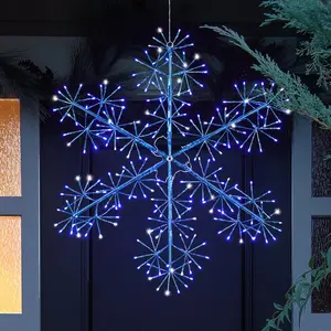 30’’ Christmas Snowflake Lights Outdoor, Pre-lit 240Pcs Blue LEDs Hanging Blue Snowflake Decoration for Home Indoor Outdoor Window Silhouette