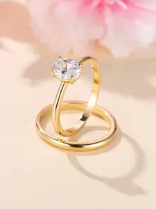 Women's Elegant Rhinestone Decor Engagement Ring & Minimalist, 2pcs/set Trendy Exquisite Wedding Rings, Chic Gorgeous Jewelry As Gift for Girlfriend Round Cut Rings