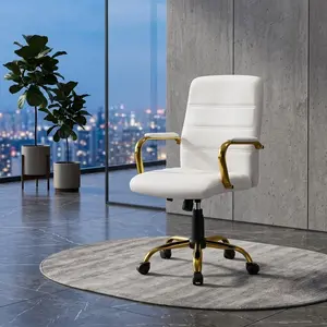 Premium PU Leather Desk Chair, 360° Swivel Height Adjustable Office Chair, Ergonomic Padded Computer Chair with Rolling Casters, Modern Minimalist Leisure Chair for Home Study Desk Bedroom Indoor Furniture