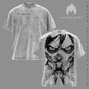 Mikasa Ackerman Attack on Titan The Final Season Vintage Washed T-Shirt, Strong Female Warrior Anime Graphic Tee, Dark AOT Scout Regiment Design, Oversized Streetwear Unisex Heavy Cotton Fan Shirt