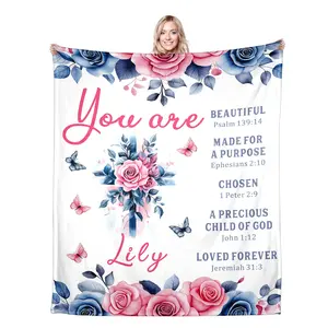 Custom Blankets with Name - I Am a Child of God Bible Verse Blankets, Inspirational Scripture Faith Healing Gifts for Women