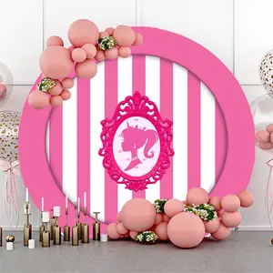 6.5ft Let’s Go Party Pink Striple Backdrop Princess Girl Birthday Banner for Kids Movie Theme Photo Background