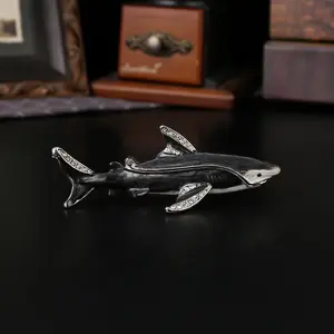Vintage Enamel Shark Jewelry Box, Trendy Nautical Decor, Diamond-Encrusted Storage Case, Solve Makeup Table Clutter