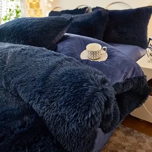 Plush Fluffy Duvet Cover 3pcs Set, Luxurious Soft Plush Solid Color Duvet Cover for Women's Bedrooms (1 Faux Fur Duvet Cover + 2 Faux Fur Pillowcases, Pillow Inserts Not Included) Sizes: King, Queen