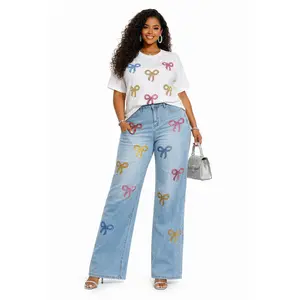 Chic Ribbon Luxe Denim Palazzo Set
