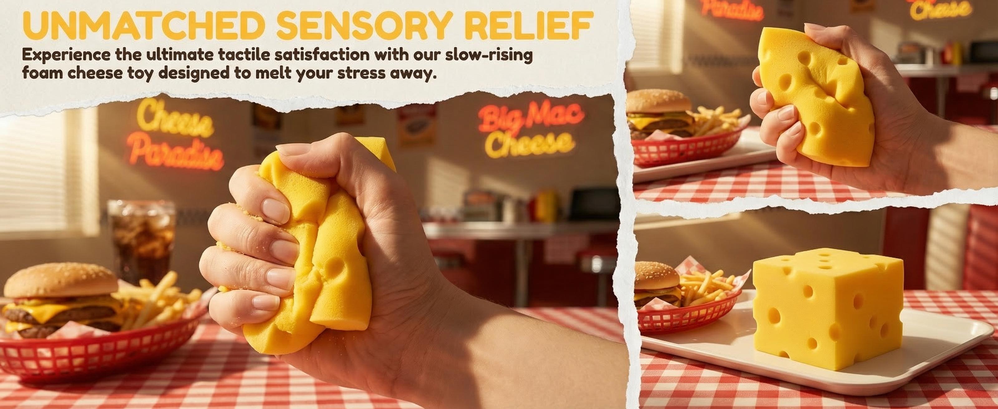 Squishy Cheese Block - Yellow Moldable Fidget Toy for Kids & Adults, Stress Relief Sensory Squeeze Toy, Fun Play & Relaxation, Perfect Easter Gift