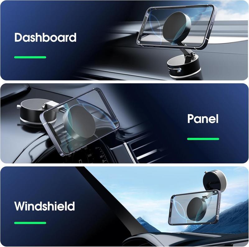 Foldable Portable Vacuum Magnetic Phone Holder Stand – Foldable & Retractable Mount with Strong Magnetic Suction, Portable Phone Stand for Car, Mirror, Gym & Multi-Scene Use | Bubble-Free, Spotless Screen Design