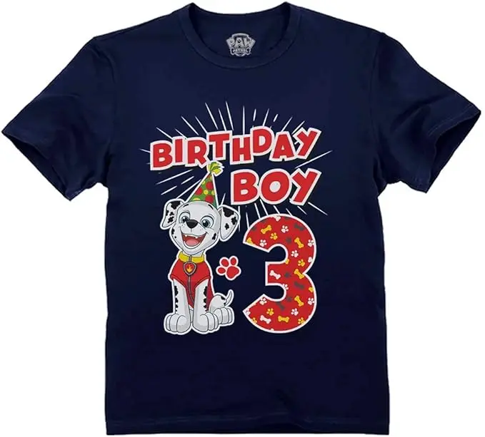 Tstars Marshall 3rd Birthday Boy Shirt Gifts for 3 Years Old Bday Paw Patrol Theme Party Toddler Kids T-Shirt Funny Graphic Tees