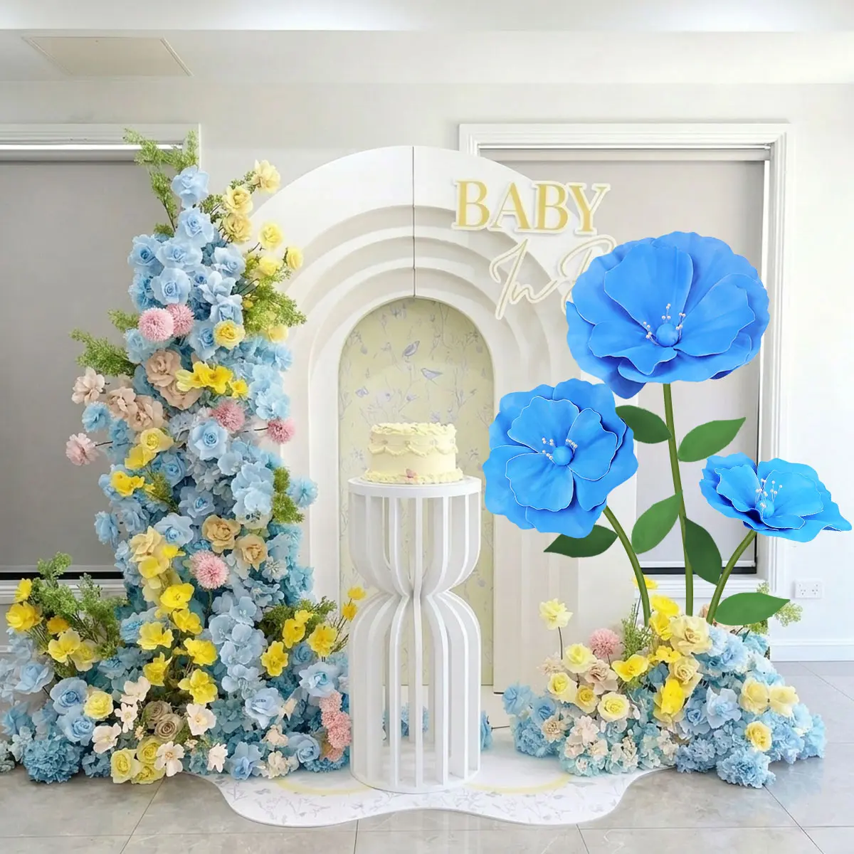 5.2FT Large Artificial Flowers in Pink and Blue for Wedding Decor, Patio, Garden, Balcony, Flower Wall Backdrop, Faux Floral Arrangements for Home Party Decoration