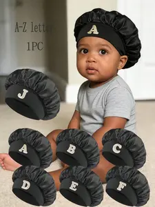 1PC Baby Sleep Cap for 1-3 Years, Soft Stretch Silk-Like Bonnet, Black Color, Comfortable Hair Protection Hat