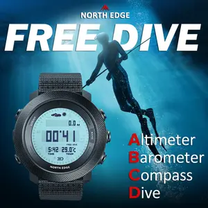 NORTH EDGE Free Diving Watch APACHE-D Outdoor Diving Computer Watch with Digital Display Sports Watch Height Pressure Compass Smart Feature for Swimming