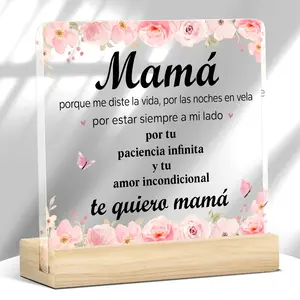 Wood Base Acrylic Keepsake Sign | 2D Flat Decor with Spanish Message & Elegant Blooms | Thoughtful Display Piece for Birthday Anniversary Mother's Day | Unique Gift for Wife Mom Abuela | US Sentimental Decor