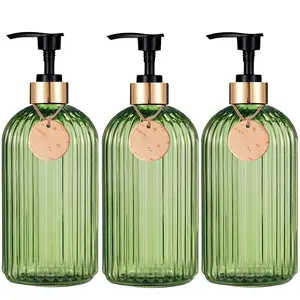 3 PCS Green Shampoo and Conditioner Dipenser Bottle,Refillable Plastic Bottle Bathroom Decoration