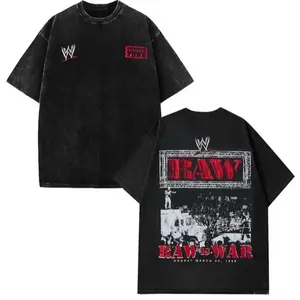 WWE 2026 RAW Legends Exclusive Limited Washed Graphic Tee Heavyweight Premium Cotton Oversized Streetwear Urban Fashion Short Sleeve Crewneck Soft Comfortable Casual Summer Top Trendy Retro Apparel Daily Outfit Perfect Gift For Wrestling Fans Adult Men