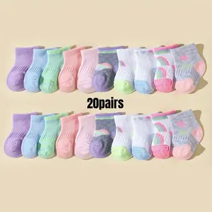 20 Pairs Girls' Socks - Multicolor Youth Socks with Solid, Striped, Polka & Heart Patterns, Spring/Fall Casual Attire for Play