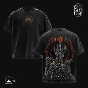 Lord Of The Rings Sauron Shirt The One Ring Dark Lord Elvish Script Fantasy Poster Art Vintage Washed Oversized T-Shirt Hoodie Action Adventure Cinema Graphic Tee Faded Dark Red Monochrome Streetwear Merch Pack Gift For Movie Fan Clothes
