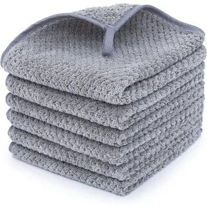 Washcloth Set for Bathroom - Quick Drying Ultra Soft Microfiber Absorbent Towel for Bath Fitness Gym Shower Hotel and Spa 13x13 Inch Set of 6 Grey