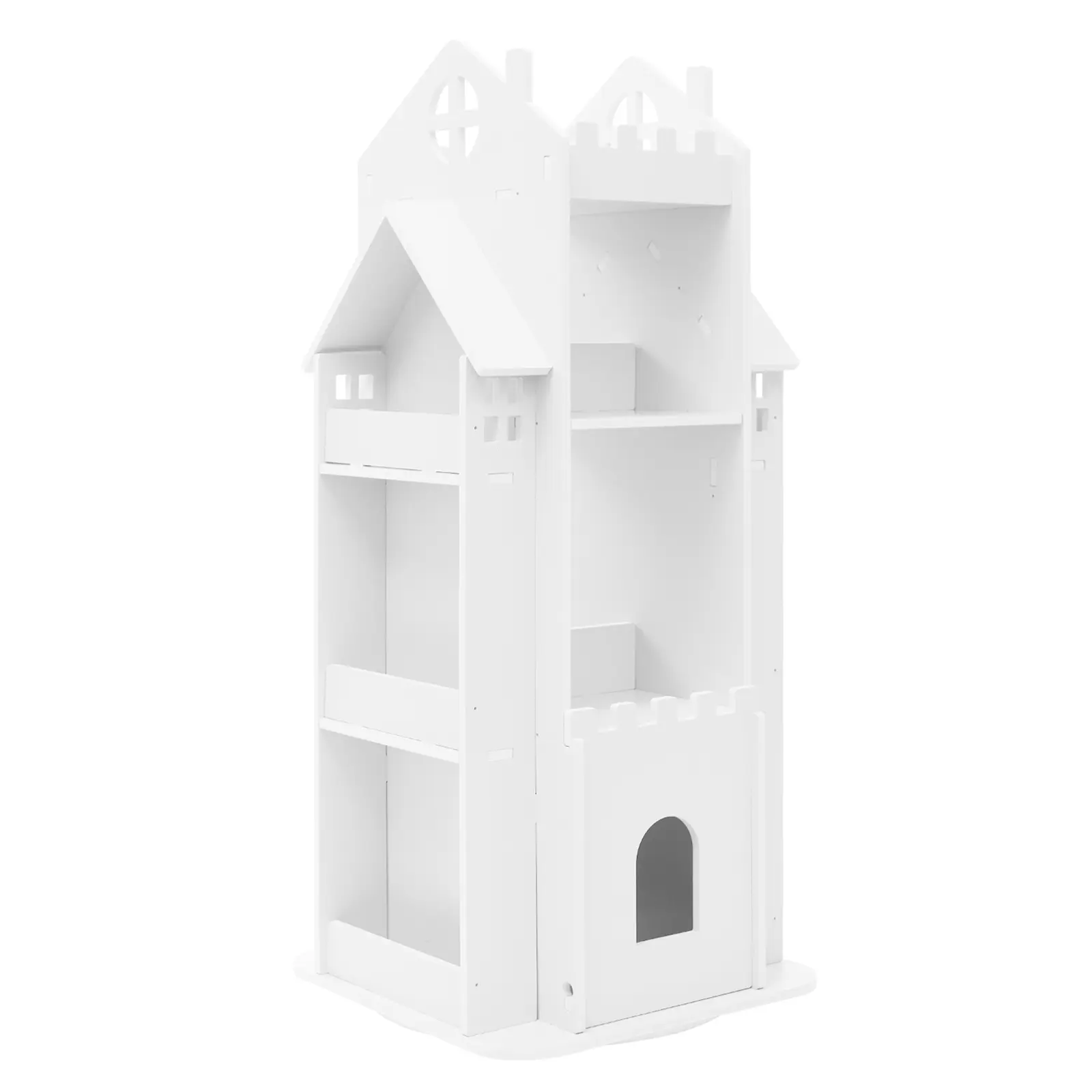 Modern White Castle Rotating Bookshelf for Kids, PVC×ABS Material, Impact-Resistant & Scratch-Resistant, Heavy-Duty Multi-Tier Large-Capacity Storage, Floor-Standing Organizer for Home, Children’s Bedroom & Study Room, Toy & Book Storage