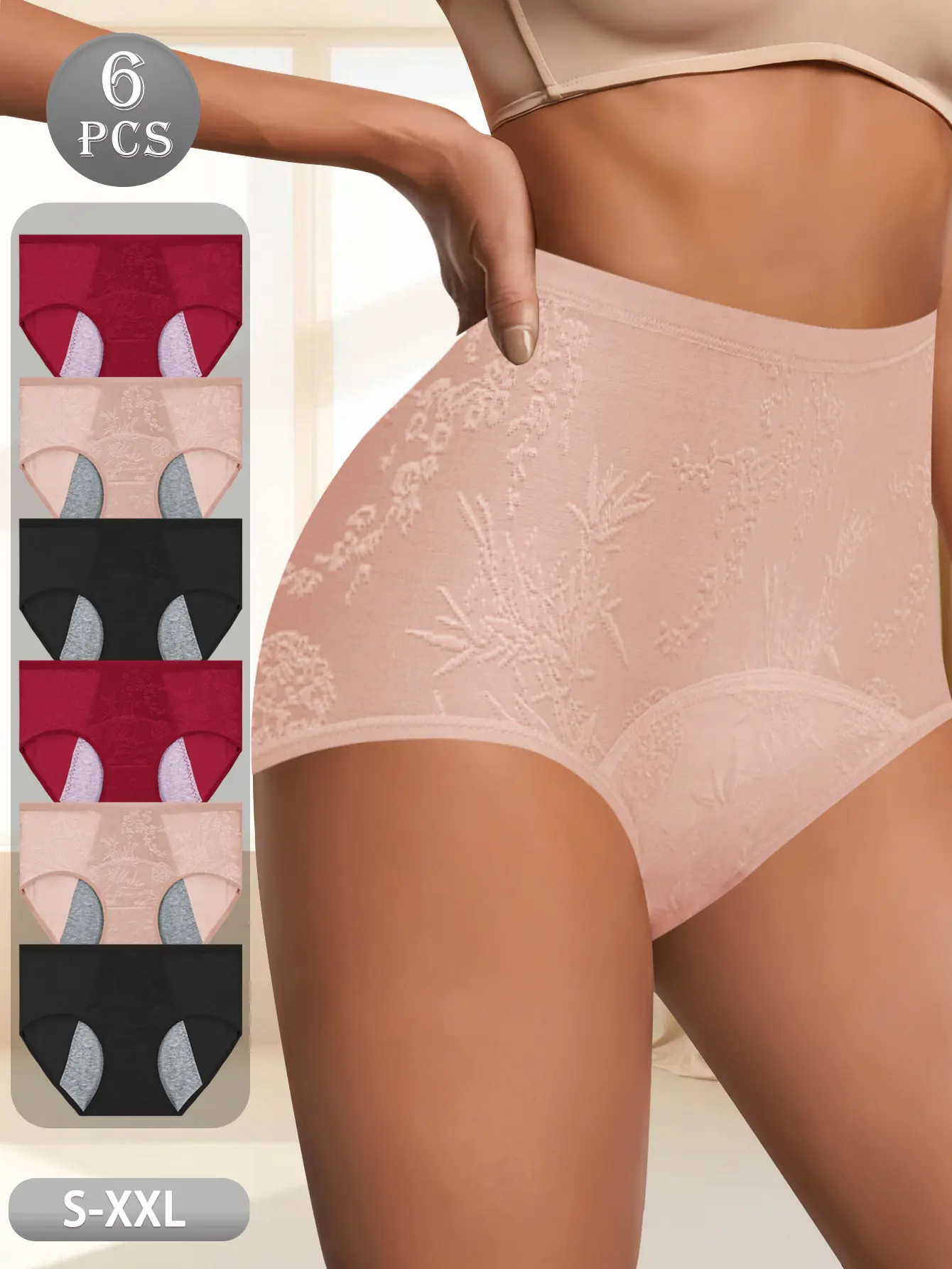 6 Pieces High Waist Absorbent Period Underwear, Milk Silk Soft Comfort Leak Proof Menstrual Briefs for Women S-XXL summervibes tiktokshopdaysforyouall