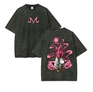 Majin Buu Vintage Washed Anime T-Shirt | Kid Buu Pink Energy Graphic Tee | Oversized Streetwear Retro Shirt | Heavy Cotton Gift for DBZ & Anime Fans