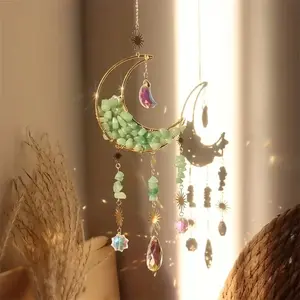 Amethyst Moon Crystal Prism Light Catcher, Crescent Window Hanging Pendant, Glass Prism Decorative Hangable Wind Chime, Rainbow Sun Catcher for Home Garden Porch Decoration