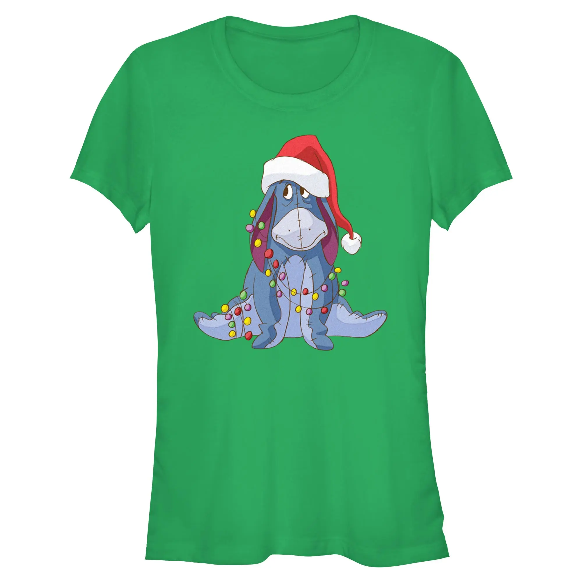 Juniors Womens Winnie the Pooh Eeyore Christmas Lights Tangle T Shirt