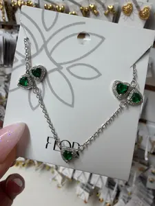 Emerald delicate heart earing  necklace set in cz
