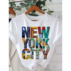 [NYC Tee] Black New York City Graphic Print T-Shirt |   Short Sleeve Crew Neck Casual Top for Women |   Vibrant Cityscape Design