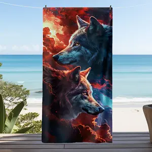 1 piece beach towel with wolf head, quick-absorbing, lightweight and soft, suitable for beach, pool, camping, travel, a must-have for the coast, poolside gear, bright patterns