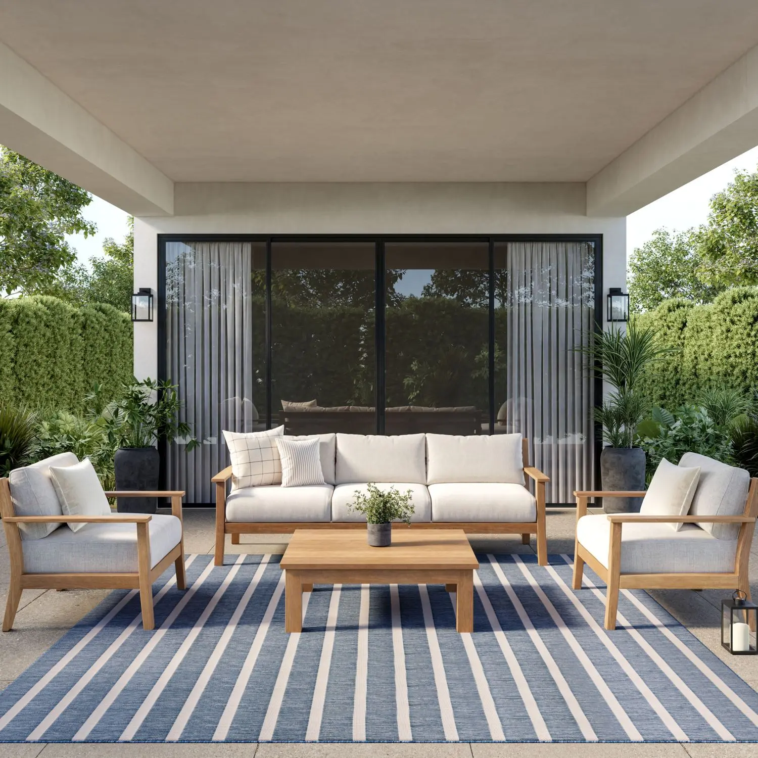 Nourison Positano Modern Stripes Flatweave Outdoor Rug, Durable Outdoor Rugs for Patio, Deck & Garden