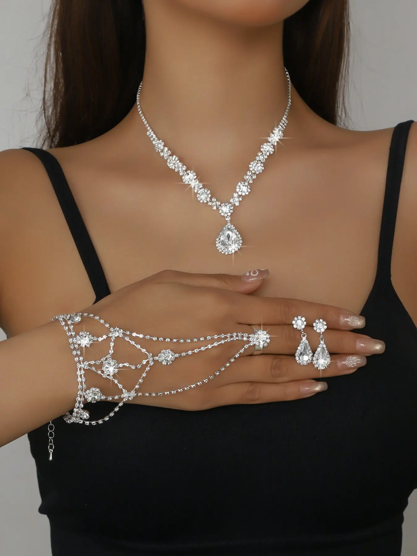 Luxurious Sunflower Water Drop Necklace Earrings Bracelet Ring Set, Bridal Jewelry Set For Wedding, Waterdrop Pendant, Bridal Sets, Bridal Wedding Jewelry, Elegant High-End Accessories