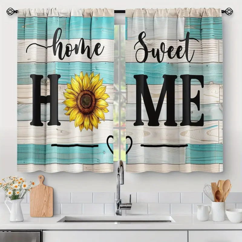 Teal Wood Rod Pocket Darkening Window Drapes Set - 28(w)x40(h) Modern Rustic Double-Layer Panels with Hooks, Custom Drapery for Kitchen & Bathroom Casual Home Decor, 28(W) X 40(H)