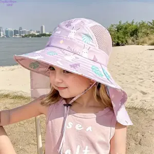Cute Cartoon Sun Hat for Kids Ages 3-10, Breathable Outdoor Summer Beach Bonnet, Polyester Sun Protection Hat for Boys & Girls, Pink