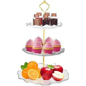 Perco 3 Tier Cupcake Stand for 20 Cupcakes – Tiered Dessert Stand & Serving Tray, Elegant Gold Accent Dessert Table Display Set for Weddings, Birthdays & Events