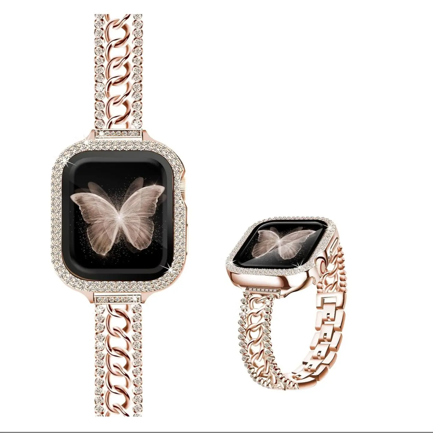 Bling Diamond Band Compatible with Apple Watch Bands for Women 38 40 41 42 44 45 46 49 Series 11 10 9 8 7 6 5 4 3 2 1 SE, Sparkle Metal Bracelet Wristband, Classy Dressy Watch Band, Starlight/ Golden/ Rosegold/Black Wearable Connection Smartwatch Strap,