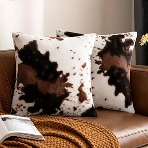 Woaboy Pack of 2 Luxury Faux Fur Throw Pillow Covers Cowhide Decorative Soft Plush Couch Throws Brindle Cushion Covers for Couch Living Room Sofa Bedroom 18x18 Inch